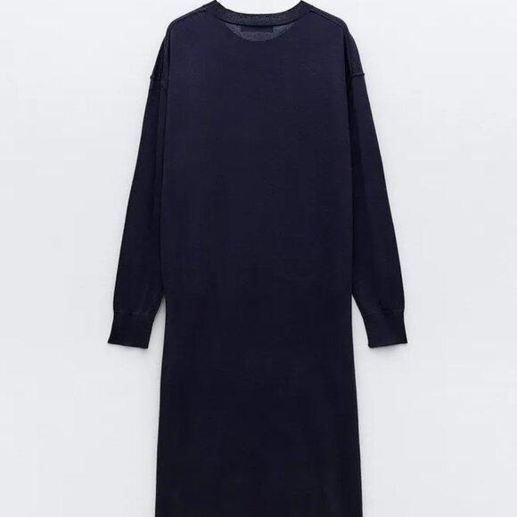 Zara Navy Blue Midi Knit Dress With Side Buttons Size S NWT - Picture 7 of 8